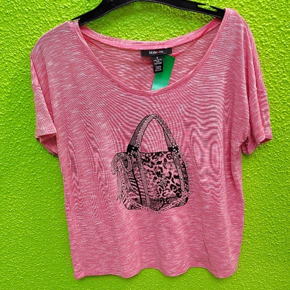 Apt. 9 Pink Graphic Crop T-Shirt - Picture 1 of 3